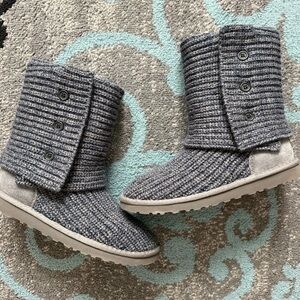 UGG Gray Knit Boots with Button Detail